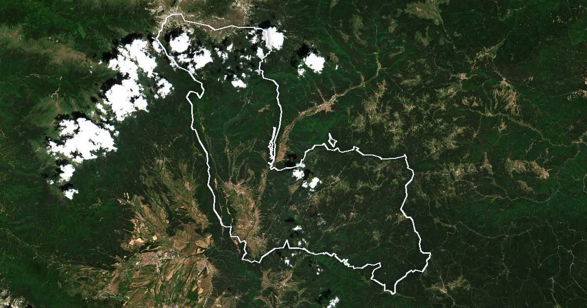 Imagen de satélite con el límite trazado: Belitsa