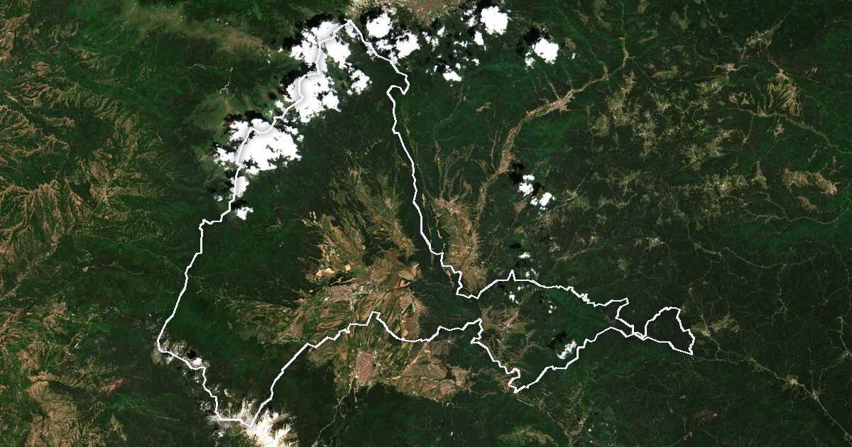 Imagen de satélite con el límite trazado: Razlog