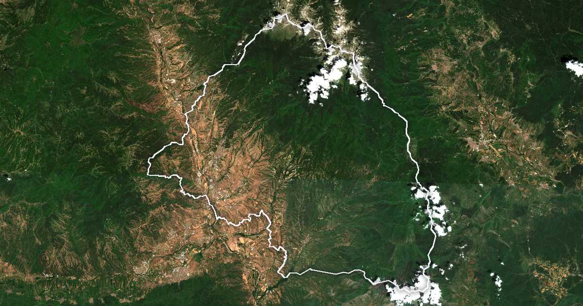 Imagen de satélite con el límite trazado: Sandanski