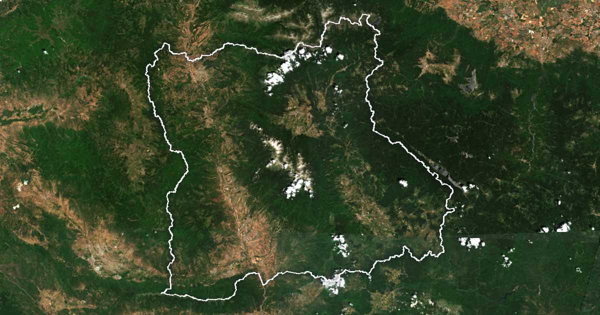 Imagen de satélite con el límite trazado: Blagóevgrad