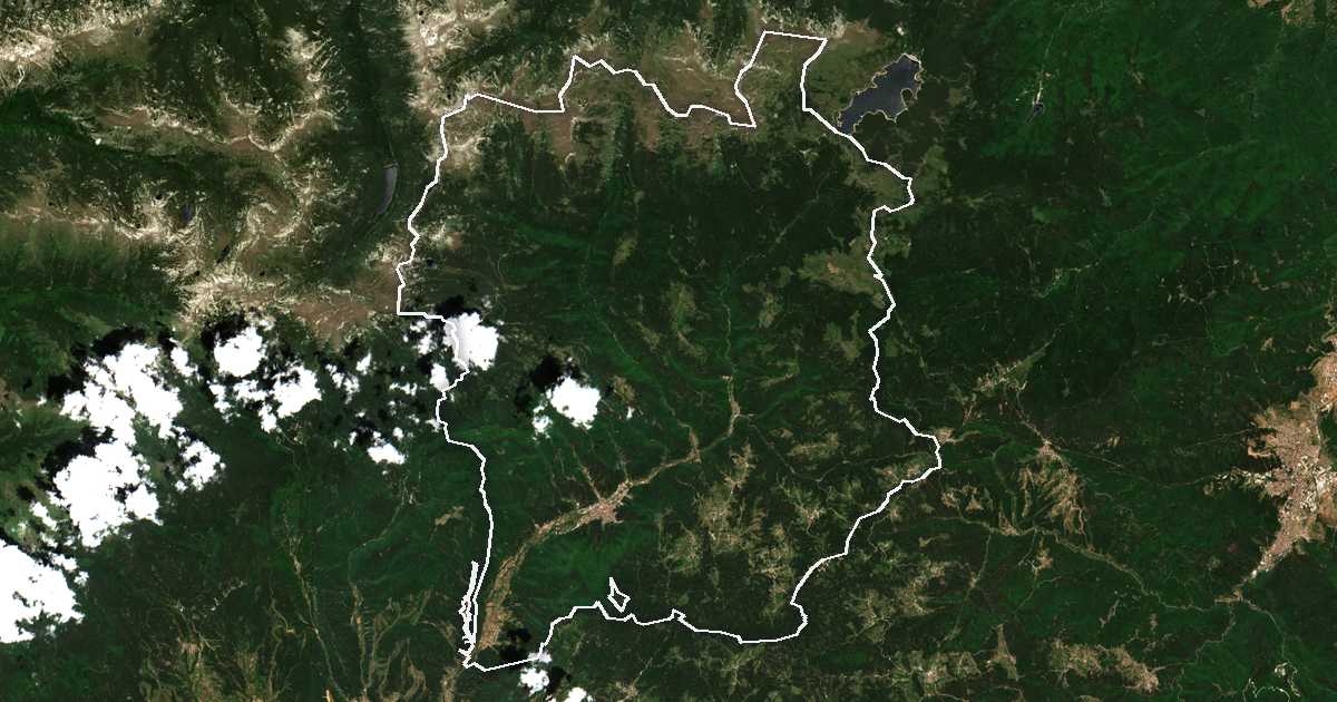 Imagen de satélite con el límite trazado: Yakoruda