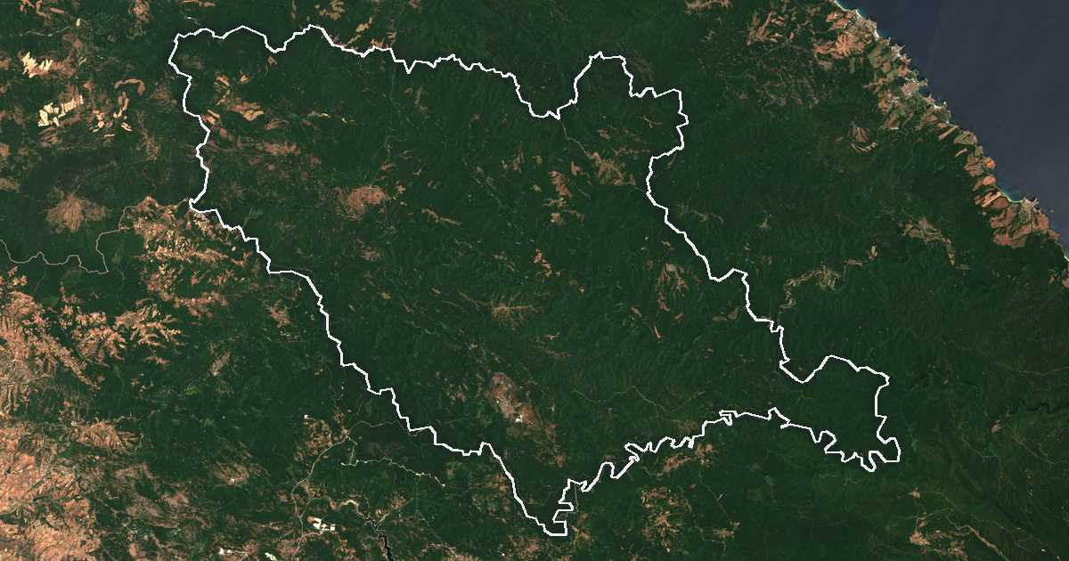 Imagen de satélite con el límite trazado: Malko Tarnovo