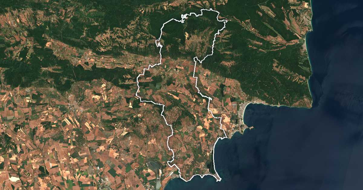 Imagen de satélite con el límite trazado: Pomorie