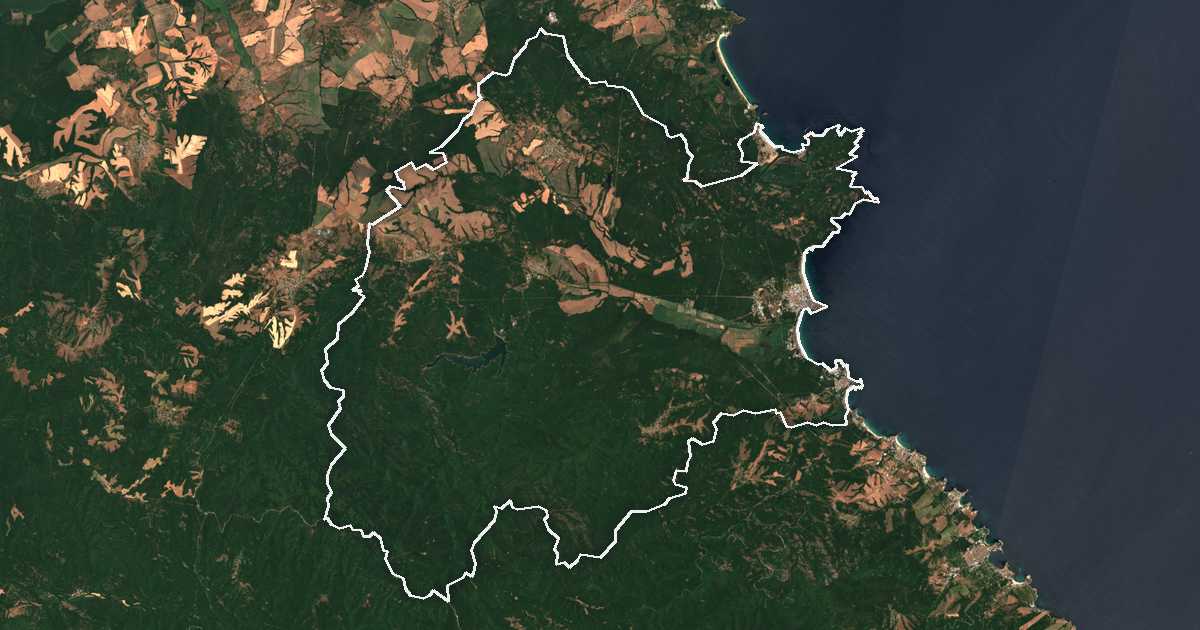 Imagen de satélite con el límite trazado: Primorsko
