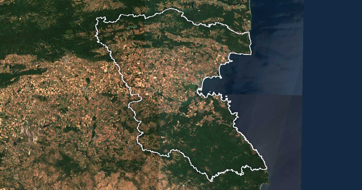 Imagen de satélite con el límite trazado: Burgas