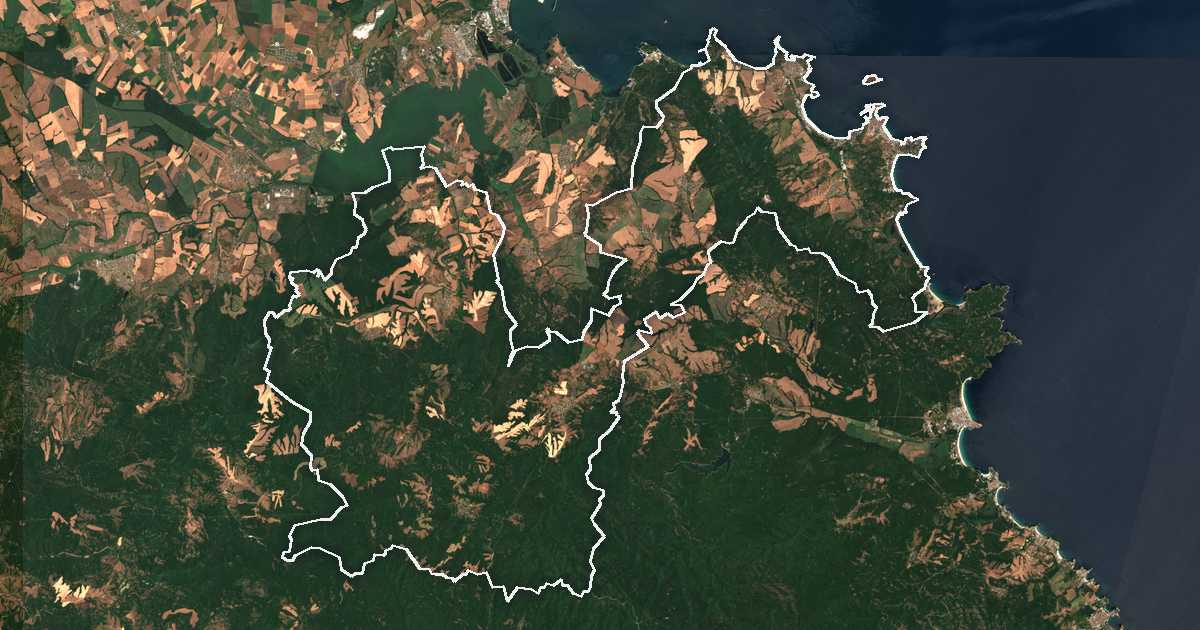 Imagen de satélite con el límite trazado: Sozopol
