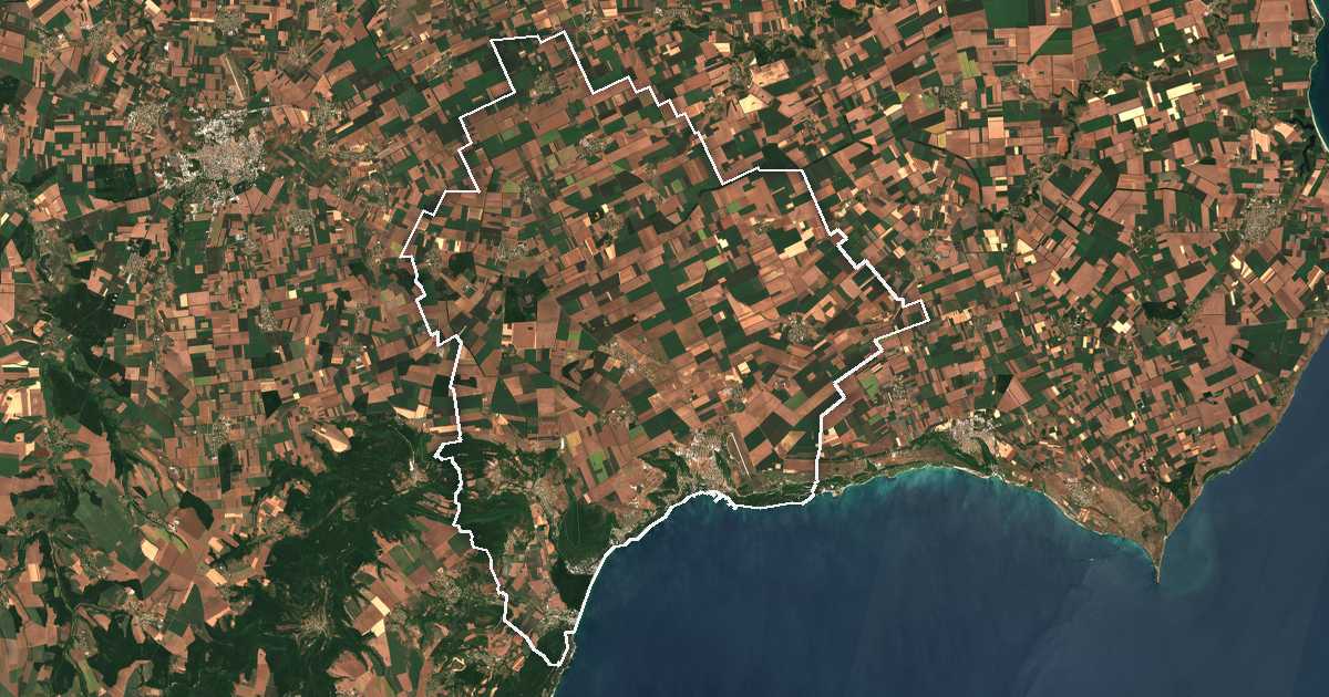 Imagen de satélite con el límite trazado: Balchik