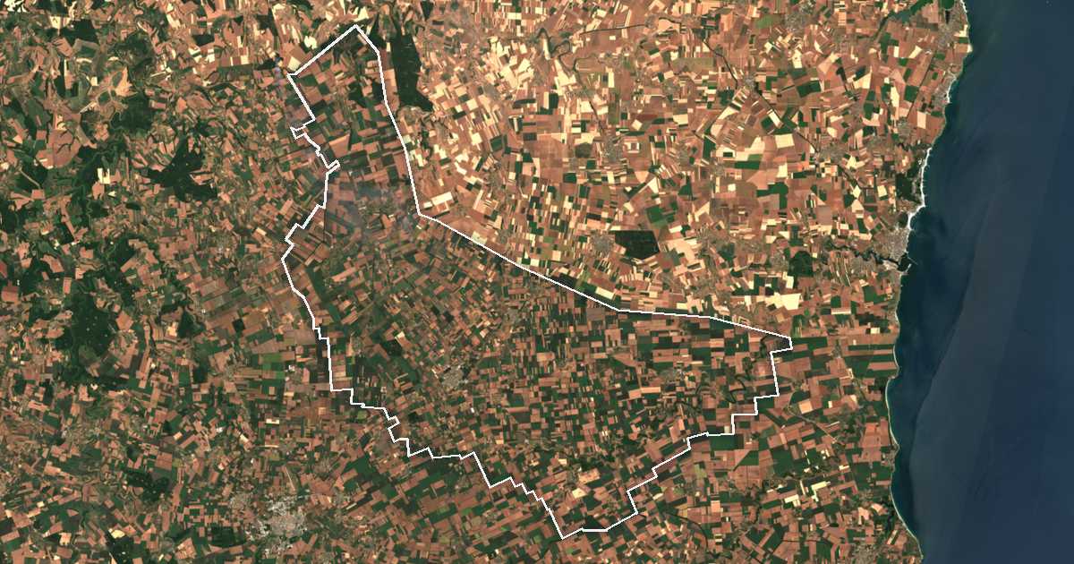 Imagen de satélite con el límite trazado: General Toshevo