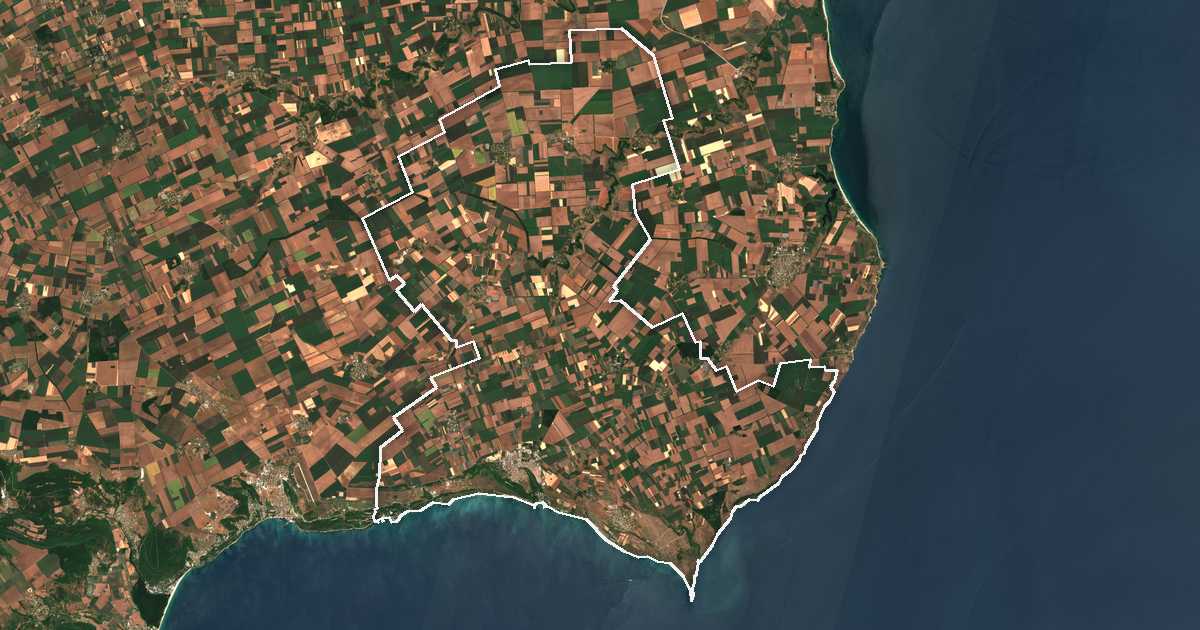 Imagen de satélite con el límite trazado: Kavarna