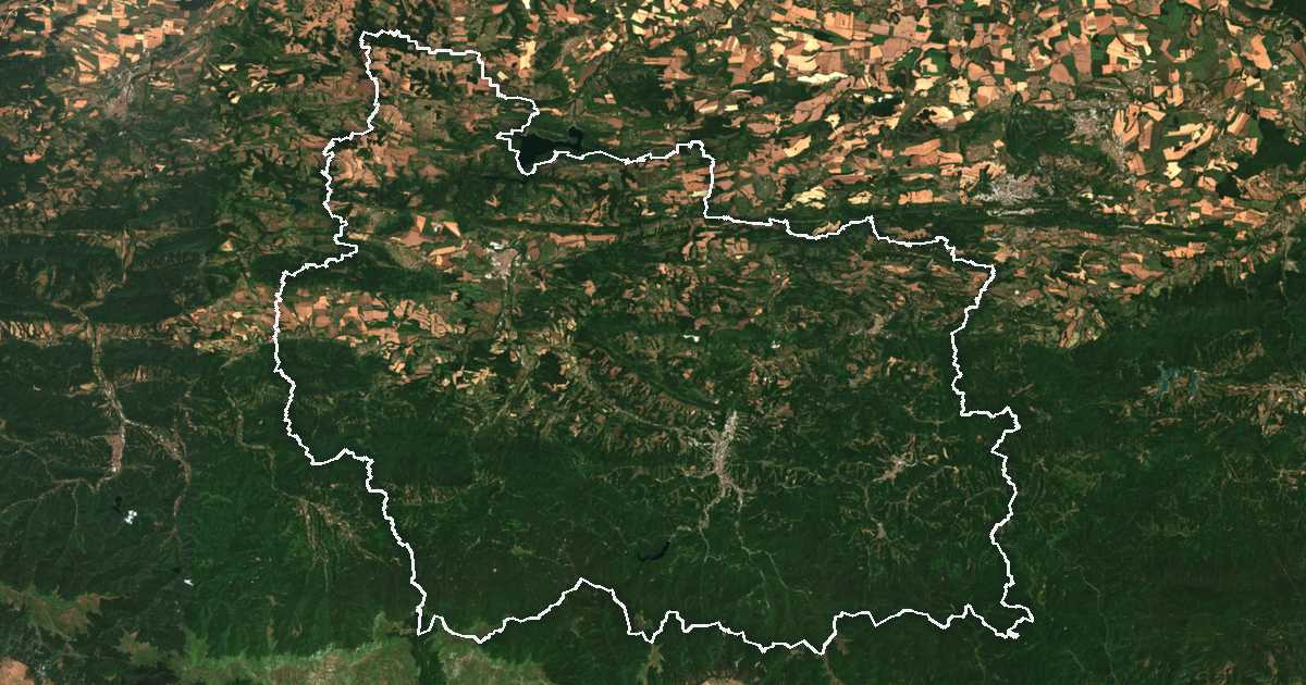 Imagen de satélite con el límite trazado: Gabrovo