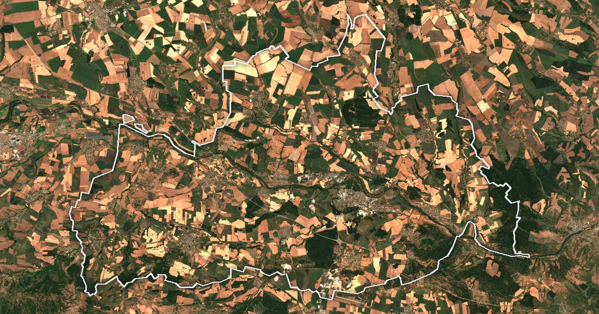 Imagen de satélite con el límite trazado: Dimitrovgrad