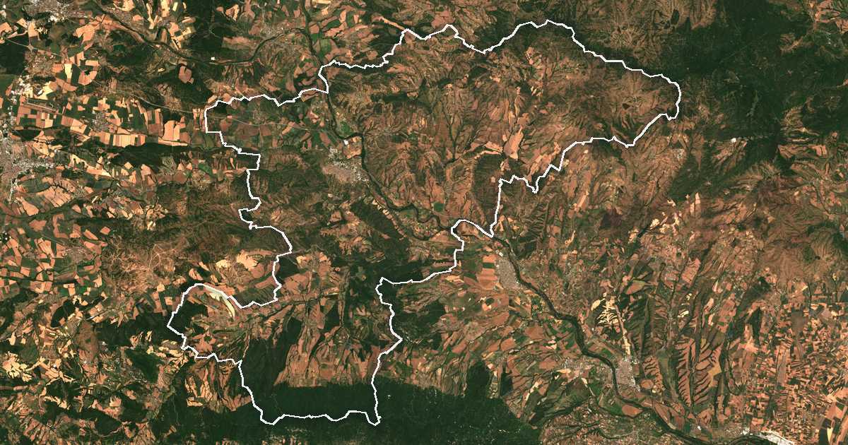 Imagen de satélite con el límite trazado: Harmanli