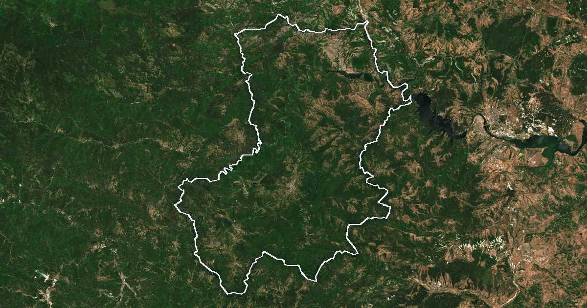 Imagen de satélite con el límite trazado: Ardino
