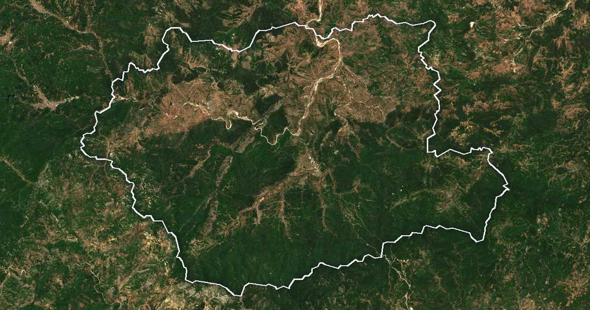 Imagen de satélite con el límite trazado: Kirkovo