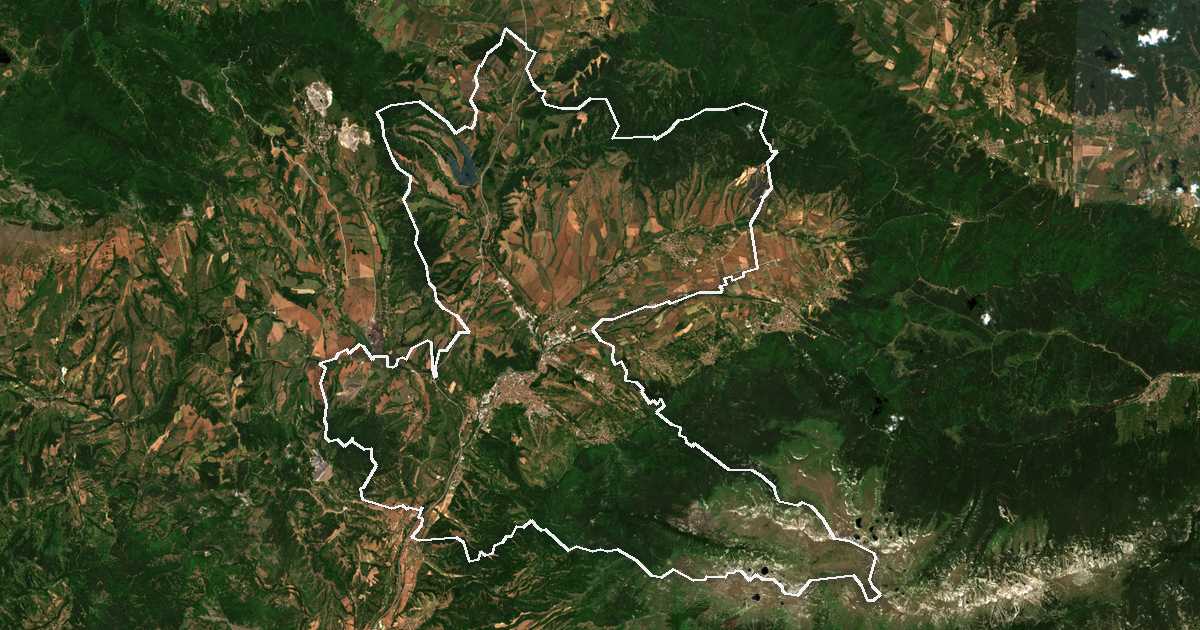 Imagen de satélite con el límite trazado: Dúpnitsa