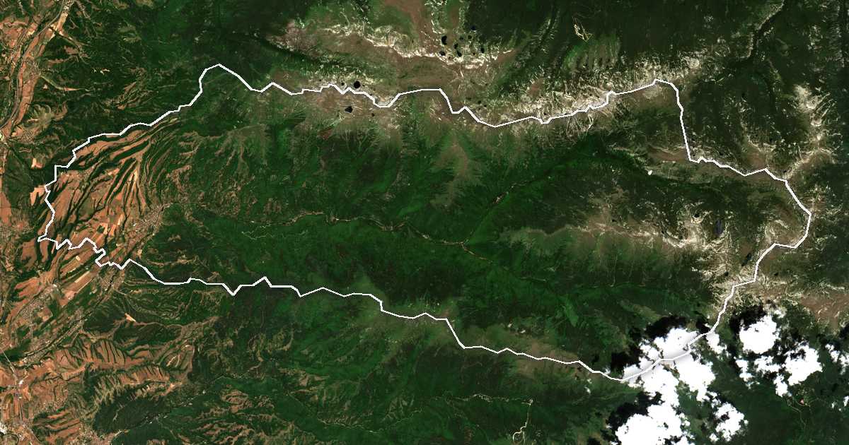 Imagen de satélite con el límite trazado: Rila