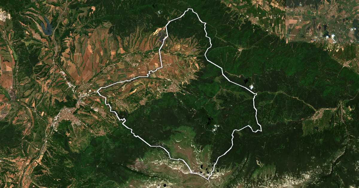 Imagen de satélite con el límite trazado: Sapareva Bania
