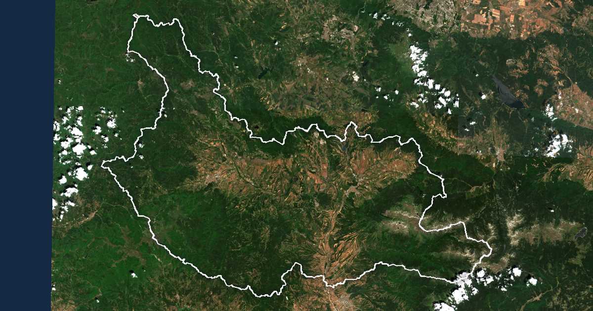 Imagen de satélite con el límite trazado: Kiustendil