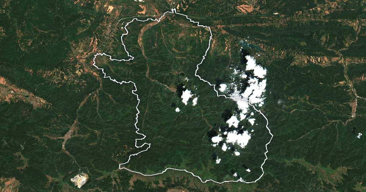 Imagen de satélite con el límite trazado: Teteven