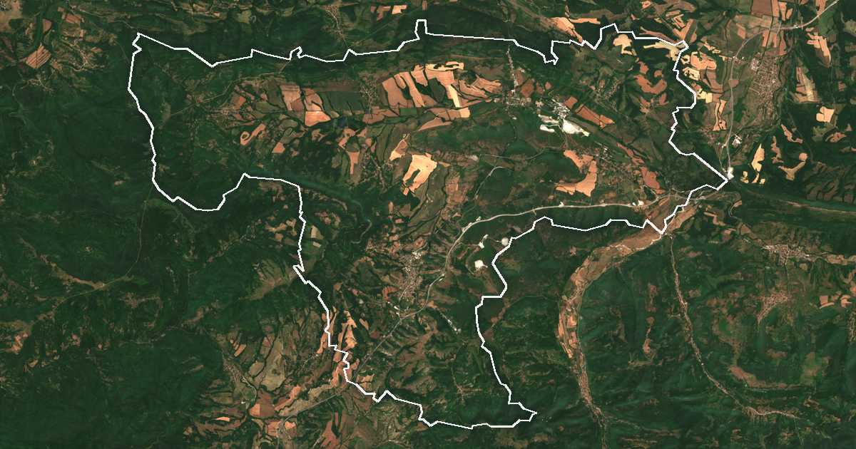 Imagen de satélite con el límite trazado: Yablanitsa
