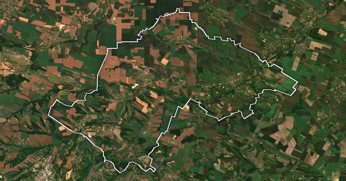 Imagen de satélite con el límite trazado: Boychínovtsi