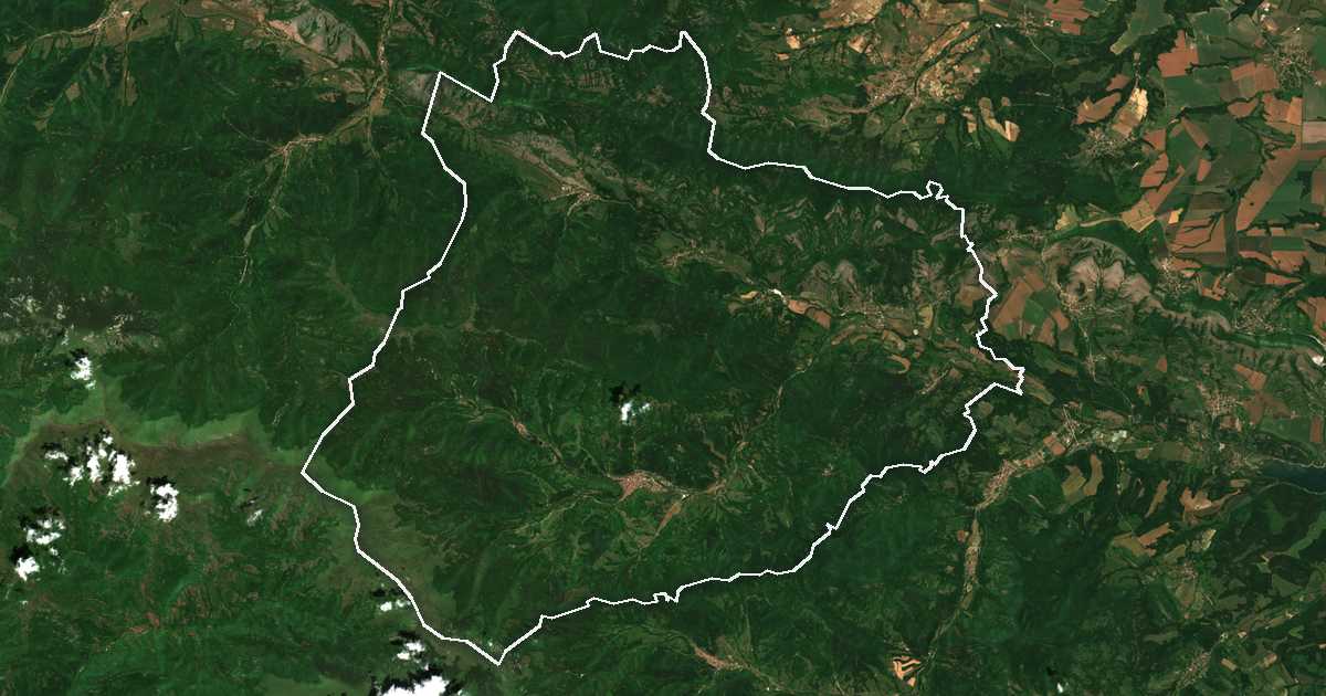 Imagen de satélite con el límite trazado: Chiprovtsi