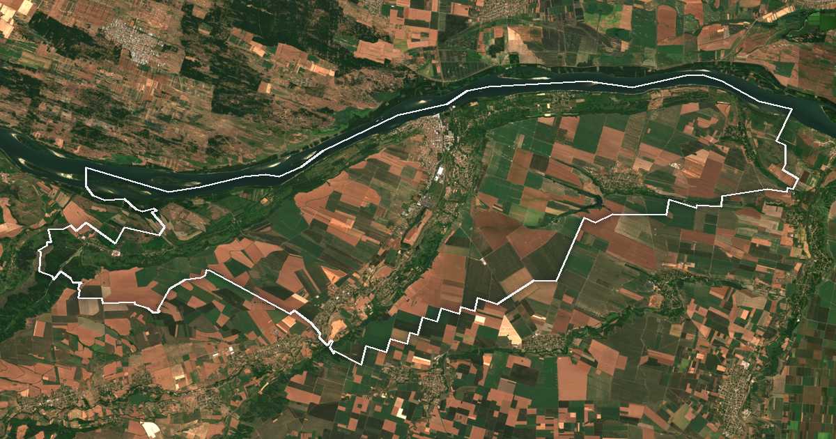 Imagen de satélite con el límite trazado: Lom