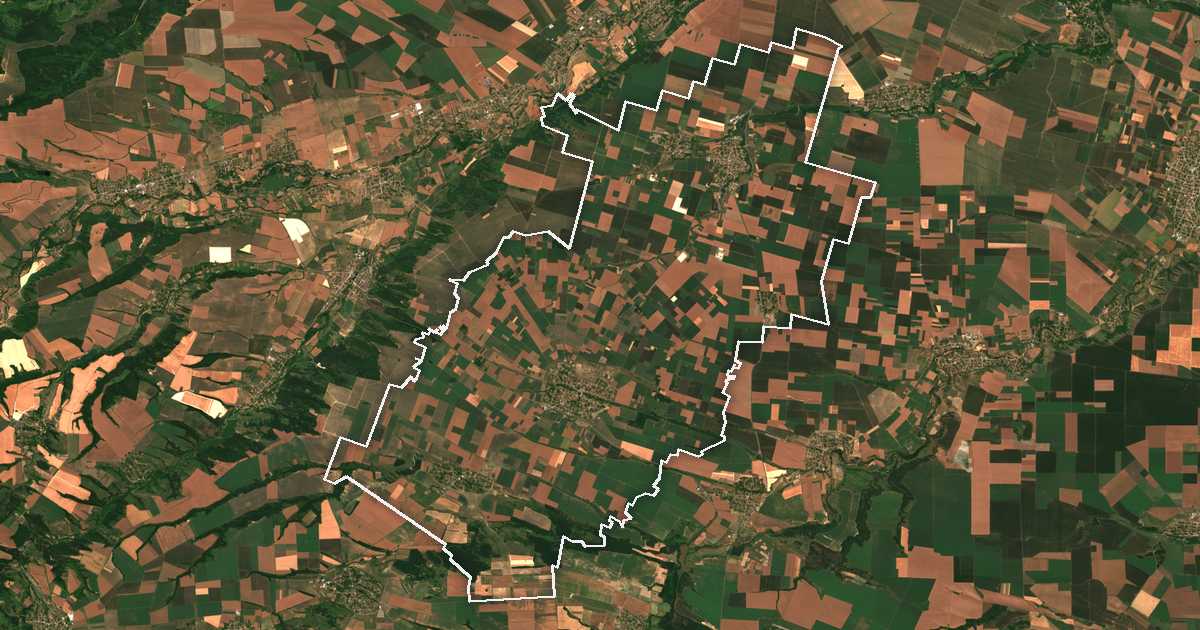 Imagen de satélite con el límite trazado: Medkóvets