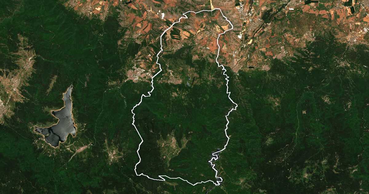 Imagen de satélite con el límite trazado: Bracigovo
