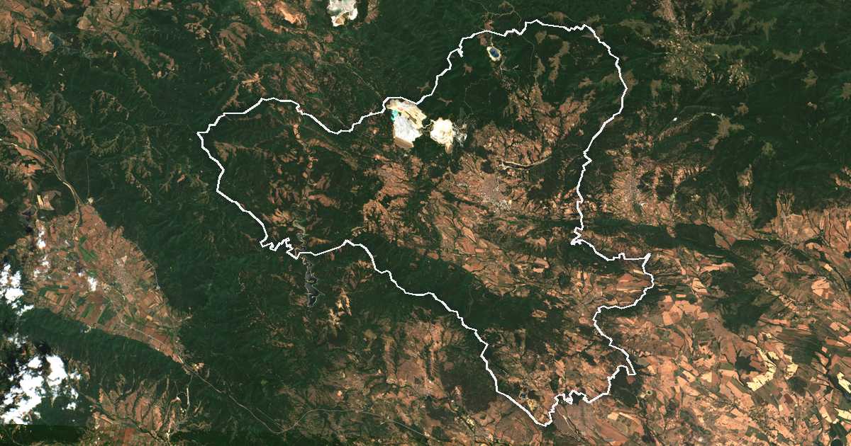 Imagen de satélite con el límite trazado: Panagjurište