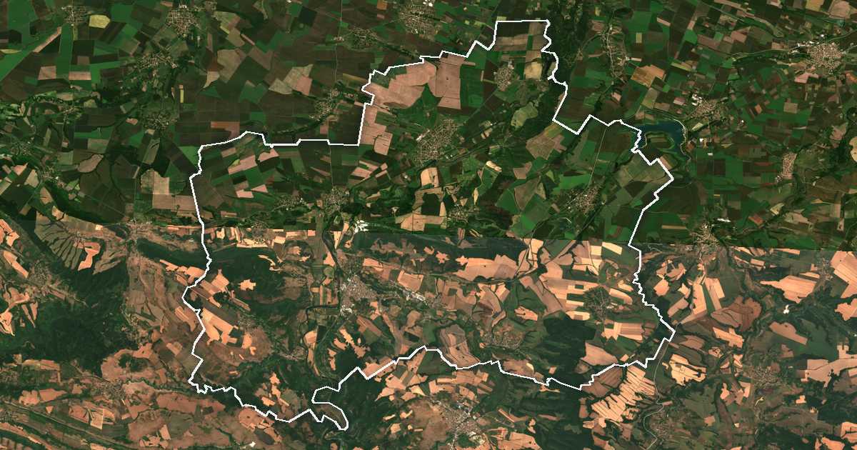 Imagen de satélite con el límite trazado: Chervén Bryag
