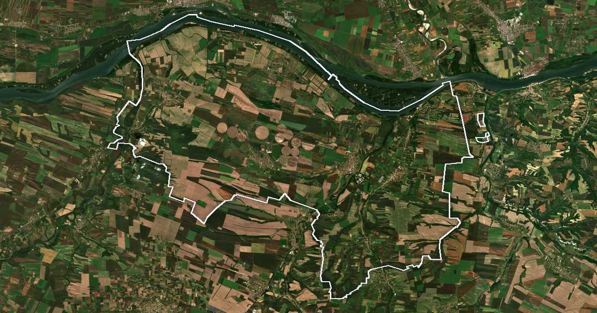 Imagen de satélite con el límite trazado: Gulyantsi