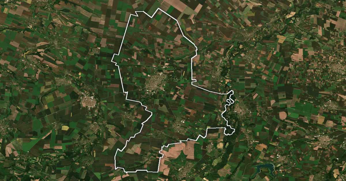 Imagen de satélite con el límite trazado: Knezhá
