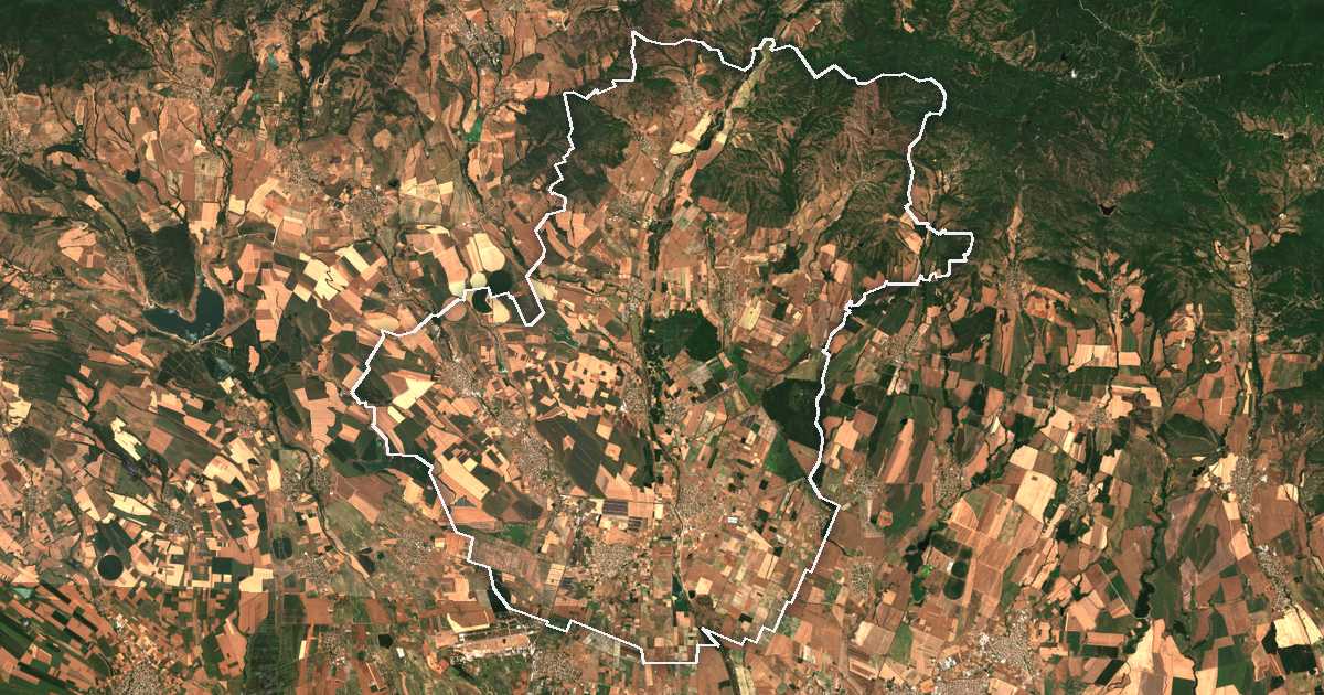 Imagen de satélite con el límite trazado: Kalojanovo