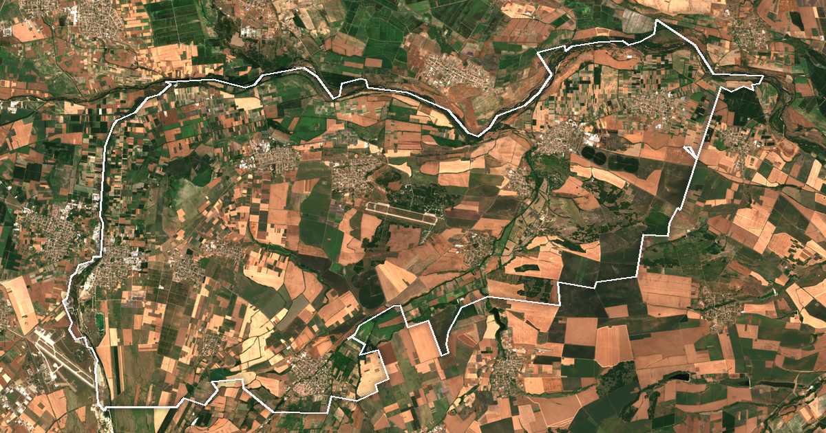 Imagen de satélite con el límite trazado: Sadovo