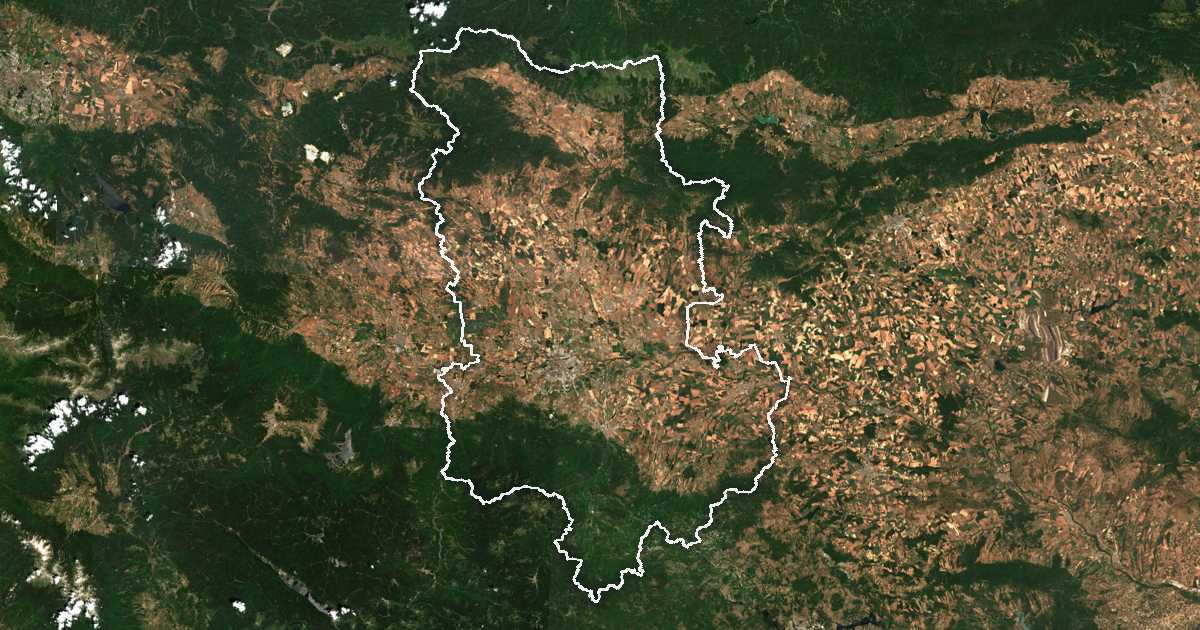 Imagen de satélite con el límite trazado: Plovdiv