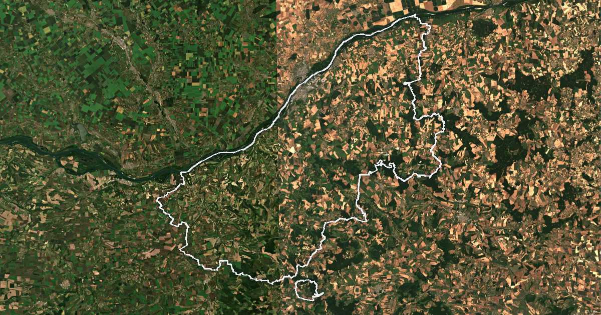 Imagen de satélite con el límite trazado: Ruse