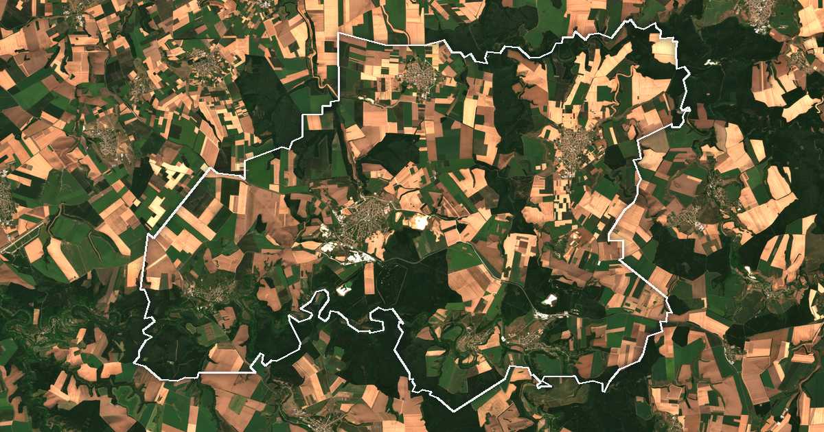 Imagen de satélite con el límite trazado: Vétovo