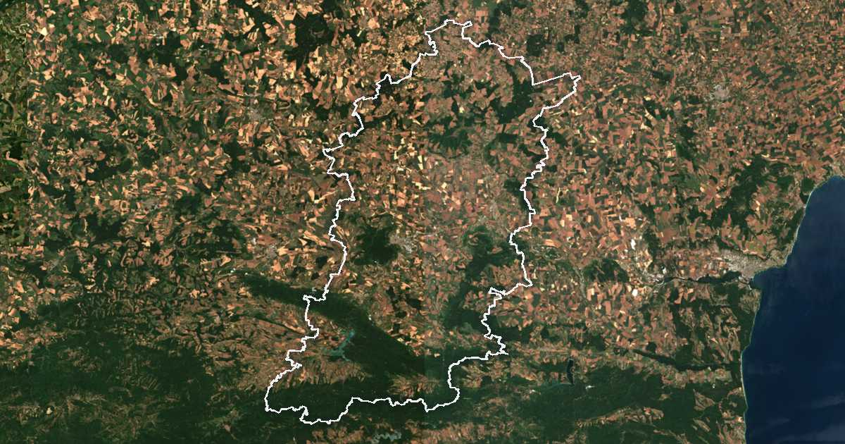 Imagen de satélite con el límite trazado: Shumen