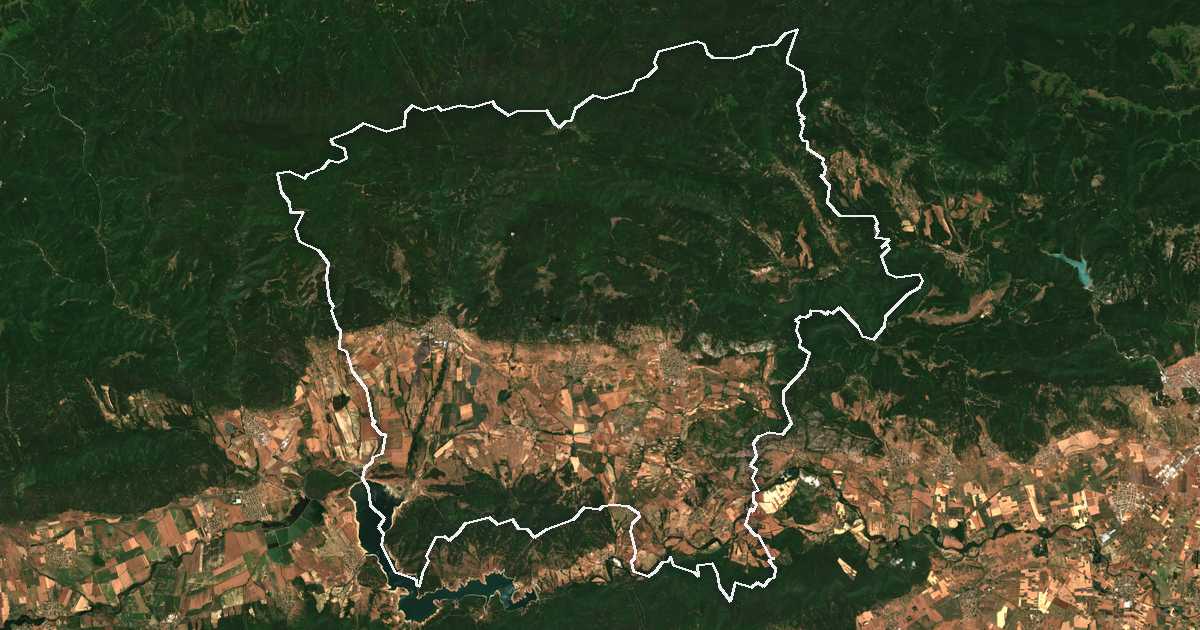 Imagen de satélite con el límite trazado: Tvarditsa