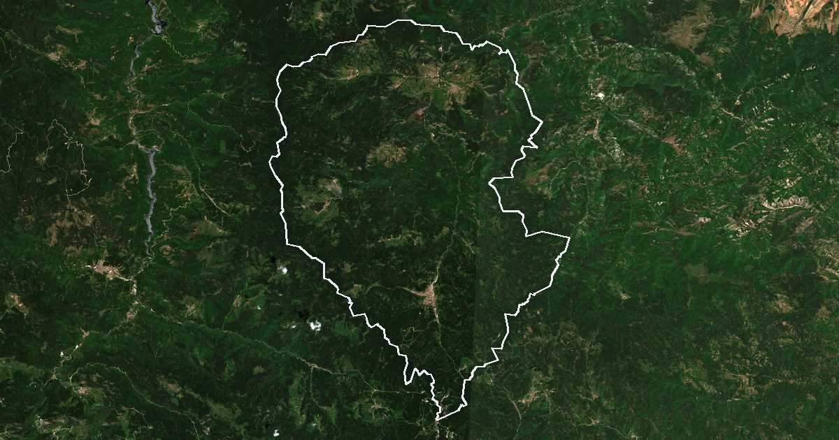 Imagen de satélite con el límite trazado: Čepelare