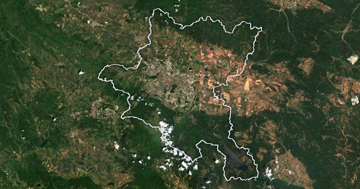 Imagen de satélite con el límite trazado: Sofía-Ciudad