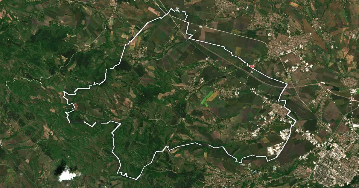 Imagen de satélite con el límite trazado: Bozhurishte