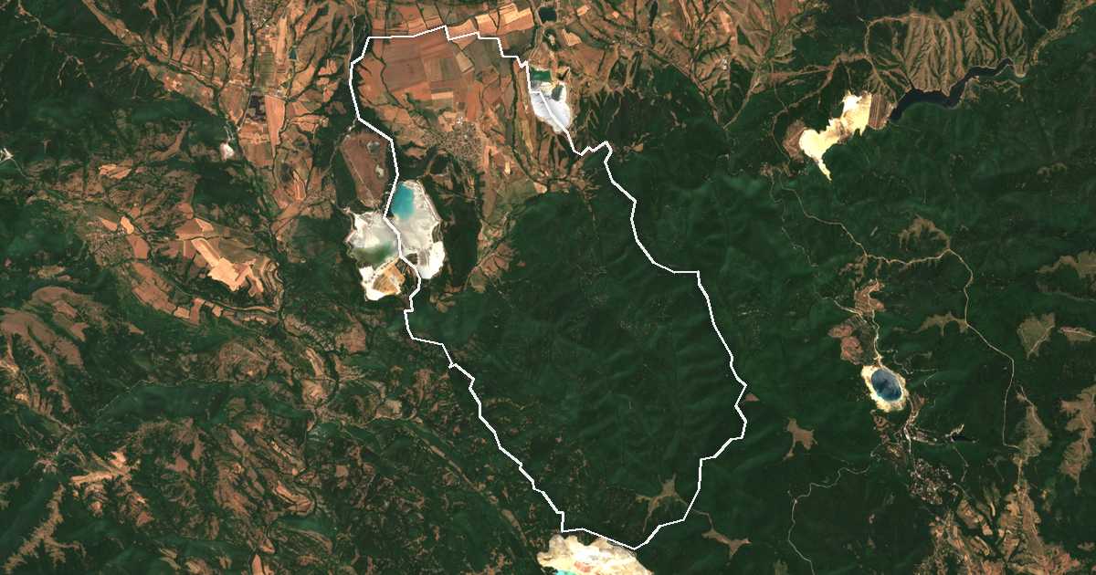 Imagen de satélite con el límite trazado: Čavdar