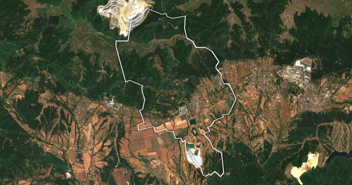 Imagen de satélite con el límite trazado: Čelopeč