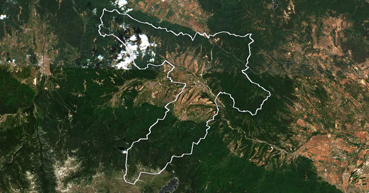 Imagen de satélite con el límite trazado: Kostenets