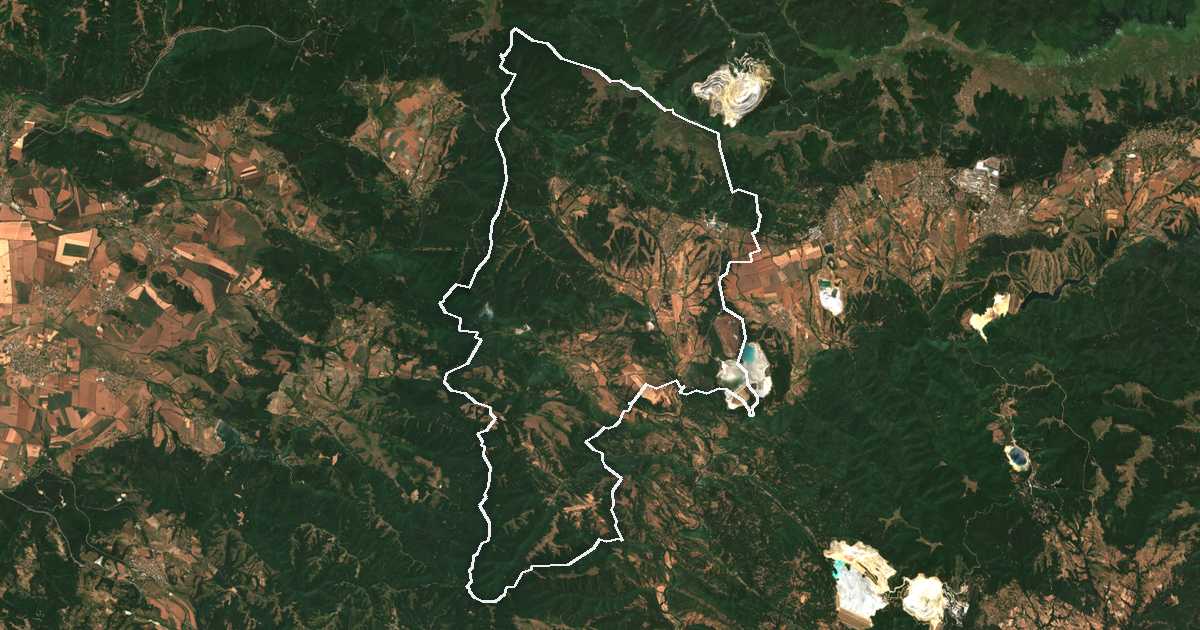 Imagen de satélite con el límite trazado: Mirkovo