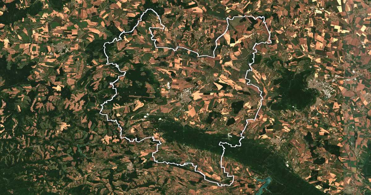 Imagen de satélite con el límite trazado: Targóvishte