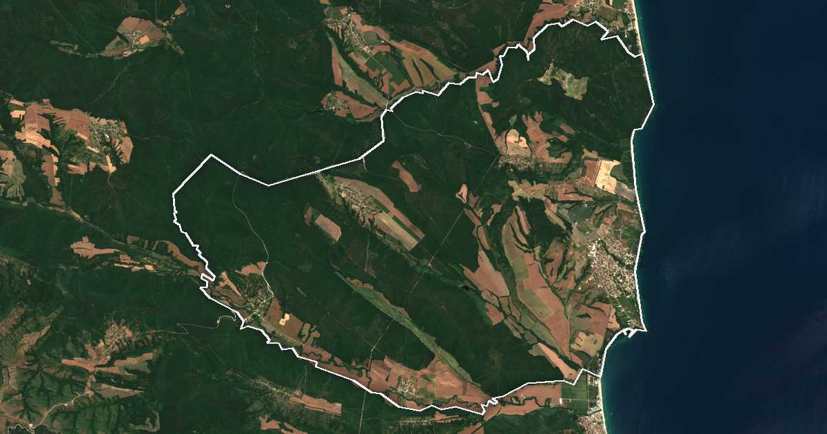 Imagen de satélite con el límite trazado: Byala