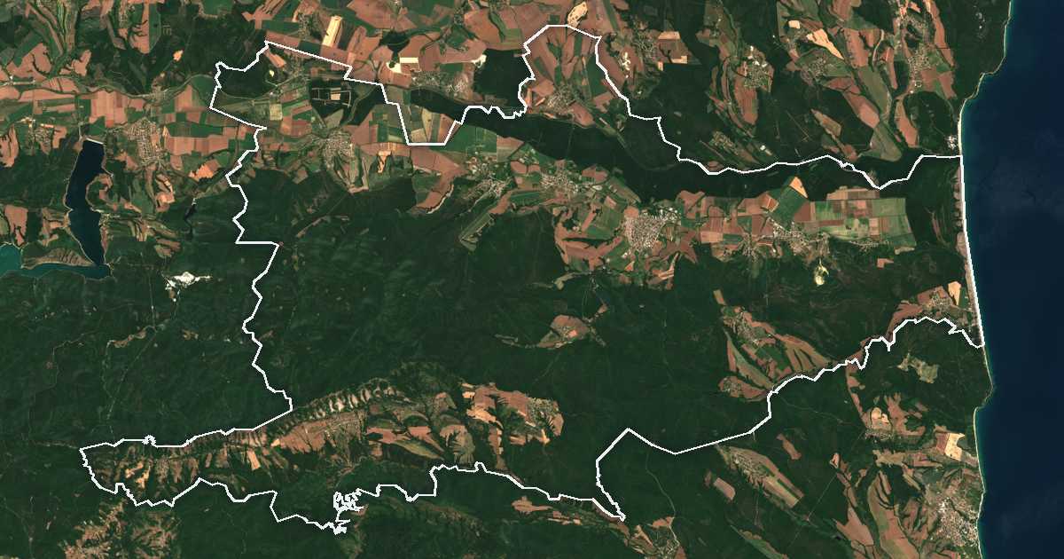 Imagen de satélite con el límite trazado: Dolni Chiflik